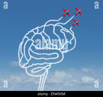 Geist-Möglichkeit und denken Möglichkeiten Konzept als eine Gruppe von Luft zeigen akrobatische Flugzeuge fliegen in den Himmel mit Stockfoto