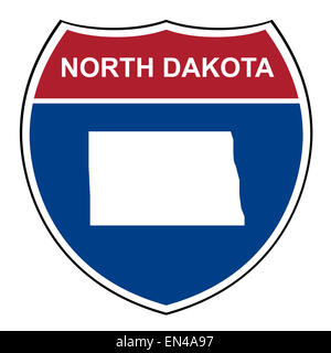 North Dakota amerikanischen interstate-Highway-Straße-Schild auf einem weißen Hintergrund isoliert. Stockfoto