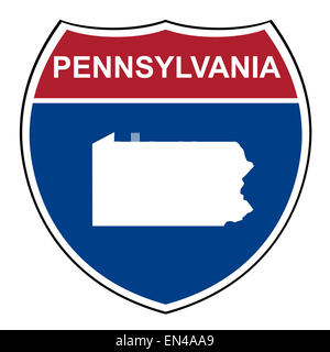 Pennsylvania amerikanischen interstate-Highway-Straße-Schild auf einem weißen Hintergrund isoliert. Stockfoto