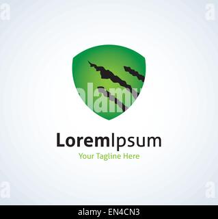 Grünes Schild Abzeichen mit Krallen-Streifen-Vektor-Logo-Symbol Stock Vektor