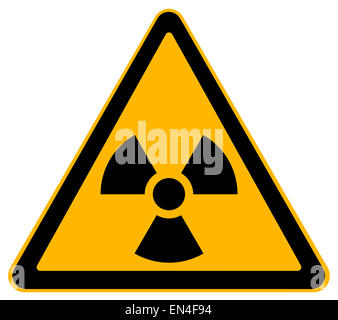 Gelbes Dreieck nuklearen Warnschild Isolated on White Background. Stockfoto