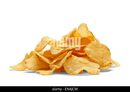 Haufen von gebackene Kartoffel-Chips, Isolated on White Background. Stockfoto