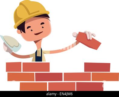 Bauarbeiter Gebäude Wand Vektor Illustration Cartoon Charakter Stock Vektor