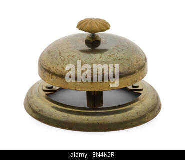 Antik Service Bell isoliert auf einem weißen Hintergrund getragen. Stockfoto