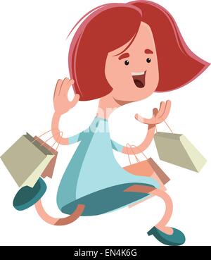 Mädchen läuft mit shopping Taschen Vektor-Illustration-Cartoon-Figur Stock Vektor