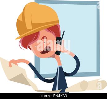 Blick auf Blaupausen Vektor-Illustration-Cartoon-Figur Bauarbeiter Stock Vektor