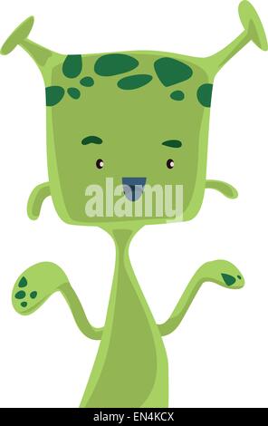Green Alien mit Antennen-Vektor-Illustration-Cartoon-Figur Stock Vektor