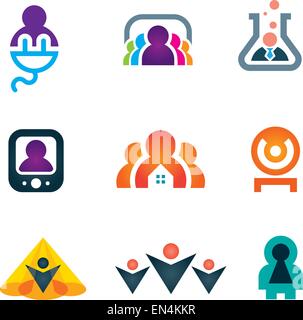 Menschen-Form mit tollen Ideen in Objekten und Symbol "neue Technologie" eingestellt Stock Vektor