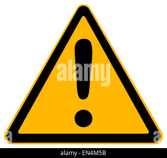 Warnschild gelbes Dreieck mit Ausrufezeichen, Isolated on White Background. Stockfoto