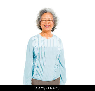 Fröhliche alte lässig Asiatin Stockfoto