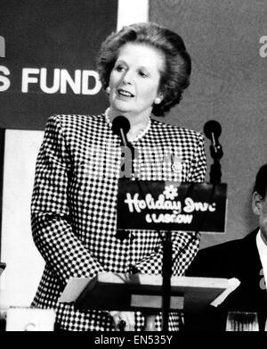 Premierministerin Margaret Thatcher anlässlich der Zeitung Presse Fonds Mittagessen in Glasgow Schottland 3. Februar 1989. Stockfoto