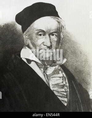 Carl Friedrich Gauß (1777-1855). Deutscher Mathematiker. Gravur. des 19. Jahrhunderts. Stockfoto