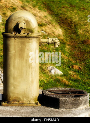 Alten Wasserhahn mit einem Drachenkopf. Stockfoto