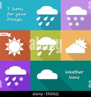 Farbige Symbole Design der Wettervorhersage im flachen Stil Stock Vektor