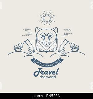 Wilde Tiere. Grizzly Bear. Flache Linie Abbildung. Logo-design Stock Vektor