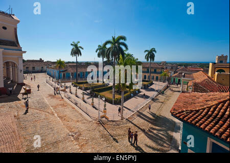 Horizontale Luftaufnahme des Plaza Mayor in Trinidad, Kuba. Stockfoto