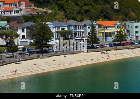 Strand an der Oriental Bay, Wellington, Nordinsel, Neuseeland Stockfoto