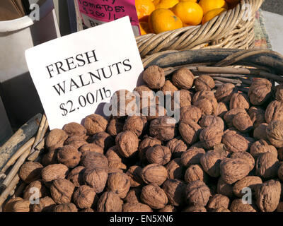 Farmers Market Walnüsse in der Schale zum Verkauf bei $2 /lb am Embarcadero Ferry Building San Francisco USA Stockfoto