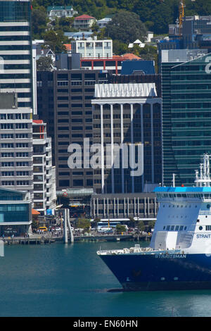 Bluebridge Fähre, Wellington CBD und dem Hafen von Wellington, Nordinsel, Neuseeland Stockfoto