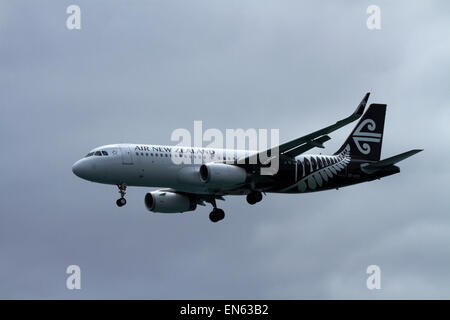 Air New Zealand Airbus A320-200 Landung am Flughafen Wellington, Wellington, Nordinsel, Neuseeland Stockfoto