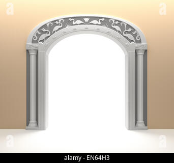 Gewölbte Tür mit Vintage Dekoration. 3D Render. Stockfoto