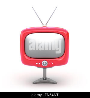 Rote Retro-Fernseher. Isoliert auf weißem Hintergrund Stockfoto