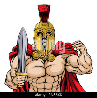 Ein Beispiel für eine harte meine Gladiator, antiken griechischen, Trojaner oder römischen Krieger oder Gladiator einen Helm zu tragen und halten Stockfoto