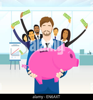 Geschäft Leute Team Halt Sparschwein setzen Geld sparen Stockfoto