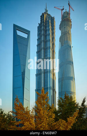 Derzeit die drei höchsten Gebäude in Shanghai. Stockfoto