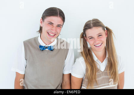 Geeky Hipster Blick in die Kamera Lächeln Stockfoto