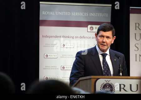 Australischer Minister für Verteidigung Kevin Andrews Gallipoli Memorial Lecture am liefert Verteidigung Denkfabrik RUSI, in London, Vereinigtes Königreich, Stockfoto