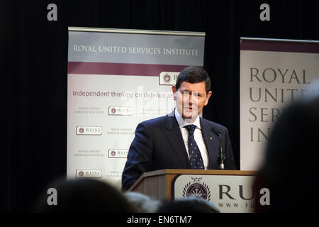 Australischer Minister für Verteidigung Kevin Andrews Gallipoli Memorial Lecture am liefert Verteidigung Denkfabrik RUSI, in London, Vereinigtes Königreich, Stockfoto