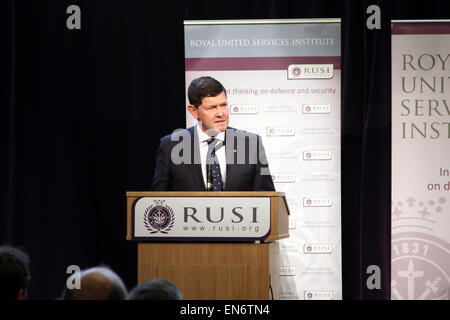 Australischer Minister für Verteidigung Kevin Andrews Gallipoli Memorial Lecture am liefert Verteidigung Denkfabrik RUSI, in London, Vereinigtes Königreich, Stockfoto