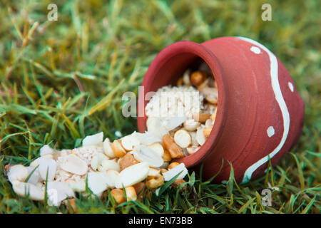 Zutaten aus irdenen Topf Stockfoto