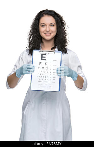 männliche Augenarzt mit Sehtafel Stockfoto