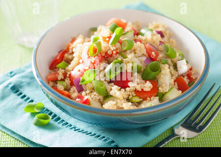 gesunden Couscous-Salat mit Tomaten Gurken Zwiebel Schnittlauch Stockfoto