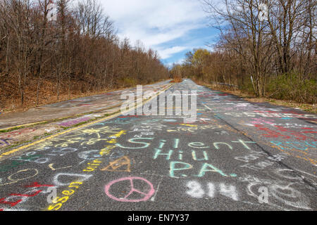 Alten Route 61 oder Graffiti-Autobahn in Centralia, Pennsylvania, wo ein Bergwerk-Feuer, das im Jahre 1962 begann bis zum heutigen Tag brennt weiter. Stockfoto