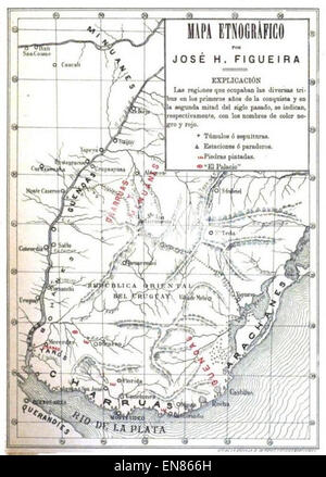 Figueira(1892) Mapa etnografC3ADco De La Republica Oriental del Uruguay Stockfoto