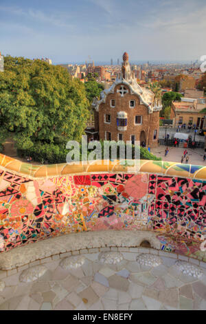 Terrasse des Park Güell, Barcelona, Spanien Stockfoto