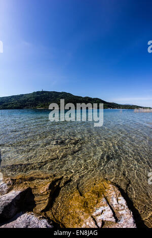 Lake Woerth Aussicht vom Strand Pörtschach Stockfoto