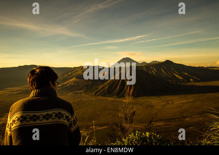 Garut, Indonesien. 8. Februar 2013. Touristen bewundern die herrliche Aussicht auf Mount Bromo, spektakuläre vulkanische Gipfel, die hoch oben in der Tengger-Gebirge liegt. © Garry Andrew Lotulung/Pacific Press/Alamy Live-Nachrichten Stockfoto