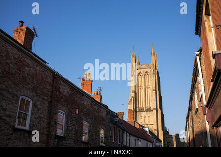 St. Cuthberts Kirche im späten Nachmittag Sonne. Wells, Somerset, England Stockfoto