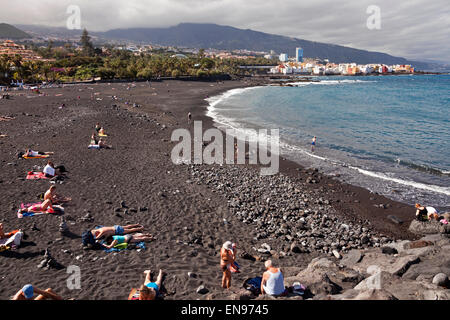die schwarzen Jardín Strand, Puerto De La Cruz, Teneriffa, Kanarische Inseln, Spanien, Europa Stockfoto