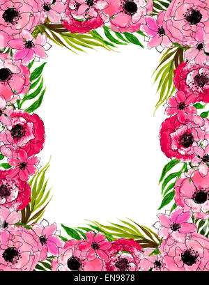 Blumenrahmen mit rosa Blüten Stockfoto