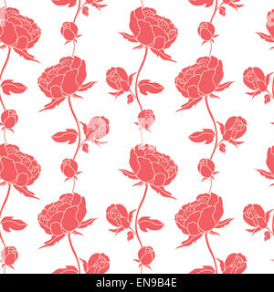 Nahtlose Blumenmuster mit Pfingstrosen auf weißem Hintergrund Stockfoto
