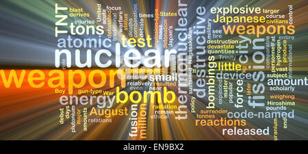 Hintergrund-Konzept Wordcloud Illustration der Atomwaffe gleißenden Licht Stockfoto