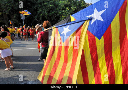 Politische Demonstration für die Unabhängigkeit Kataloniens, 11. September 2014, Barcelona, Katalonien, Spanien. Stockfoto