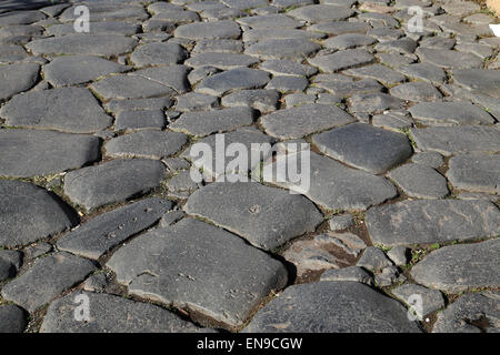 Italien. Rom. Via Sacra. Detail-Stein-Pflaster. In der Nähe von Forum Romanum. Stockfoto