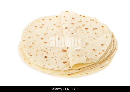 Piadina, italienische Tortilla Heap isoliert auf weiss, Clipping-Pfad enthalten Stockfoto