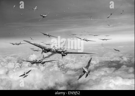 15. September 1940: ein wichtiges Datum in der Luftschlacht um England, als die RAF absägen Wellen der angreifenden Luftwaffe Bomber und Jäger. Stockfoto